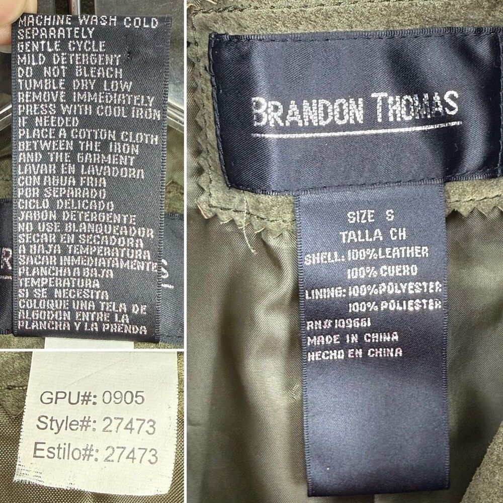 Brandon Thomas Womens Green Leather Suede Blazer Jacket Size S Long Sleeve Lined - Picture 11 of 16